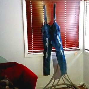 Ashley Stewart Distressed Overall Demi Jeans Size 16